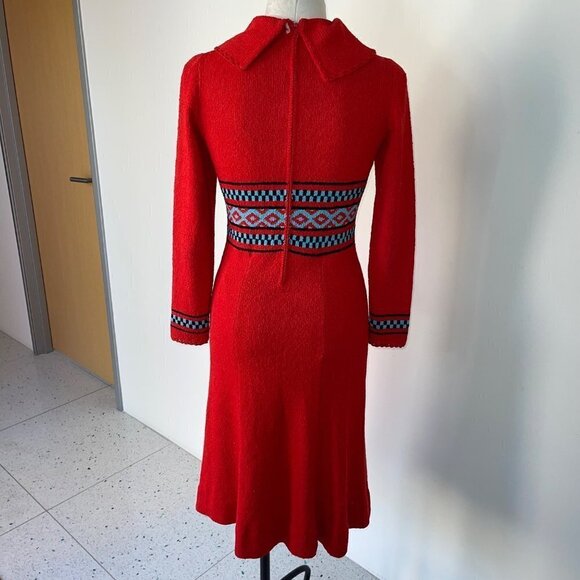 Picardo Knits Vintage Sweater Dress Size Small Red Knit Fitted Midi Cowl Neck - Picture 13 of 14
